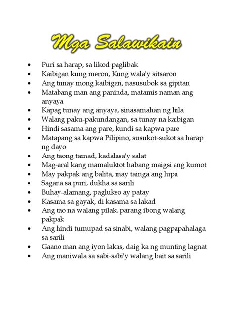 halimbawa ng salawikain at kahulugan nito|Kasabihan at Salawikain: Mga Halimbawa .